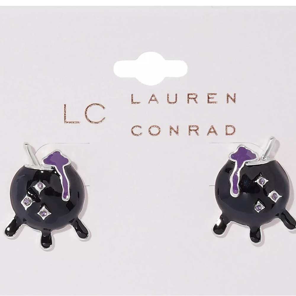 Halloween Lauren Conrad Black Cauldron earrings with purple touch